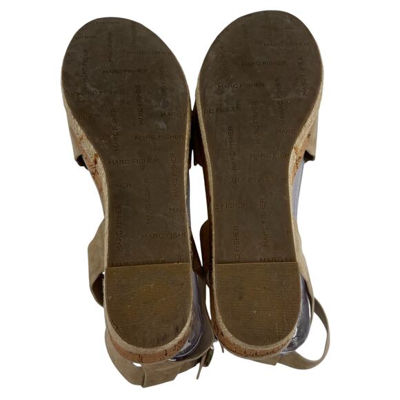 Marc Fisher Faitful Tan Suede Platform Scalloped Wedge Sandals - Picture 9 of 10